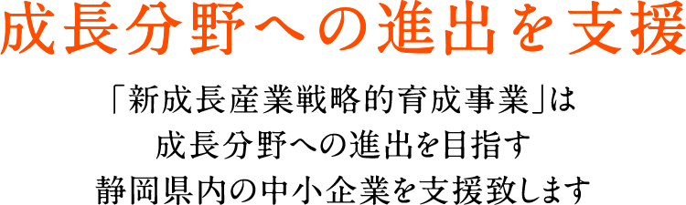 成長分野への進出を支援 「新成長産業戦略的育成事業」は成長分野への進出を目指す静岡県内の中小企業を支援致します